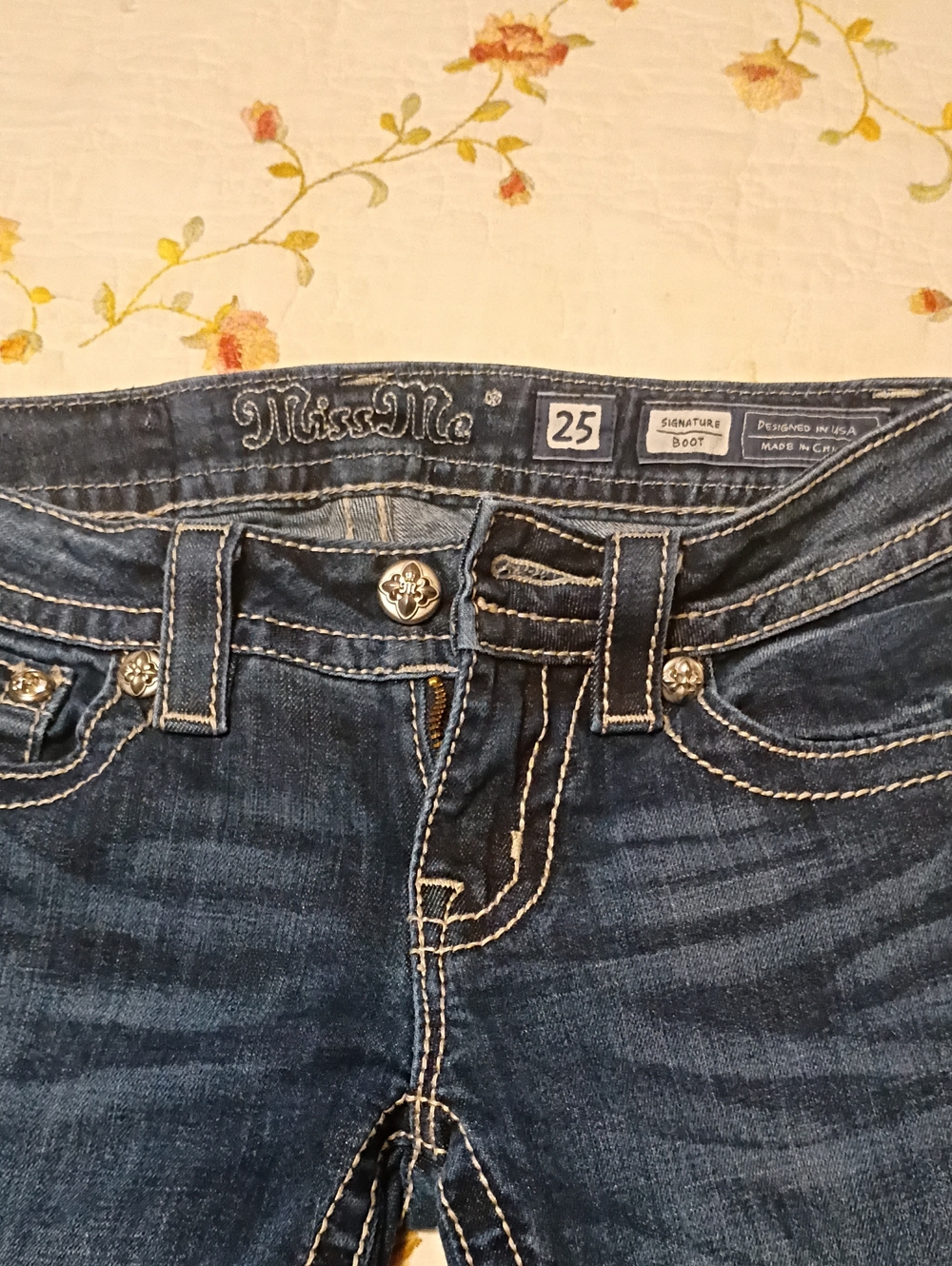 Miss Me Dark Blue Boot Cut Jeans with Embellished Button